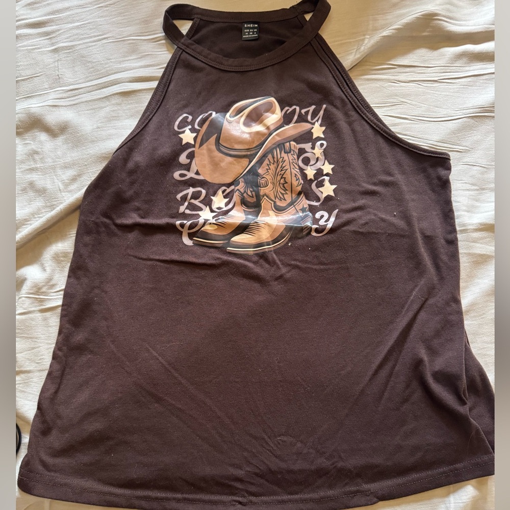 SHEIN Chocolate Western Graphic Tank